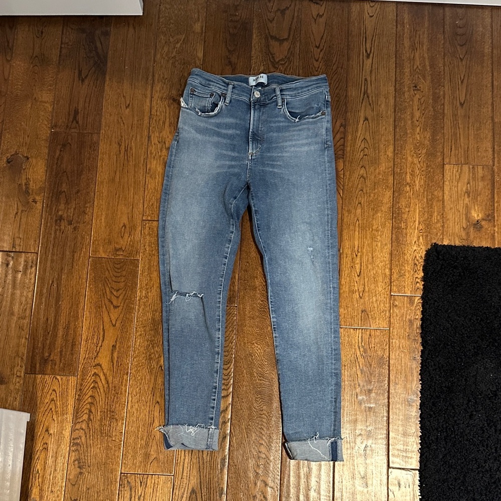 Agolde Light Blue Distressed Cropped Skinny Jeans